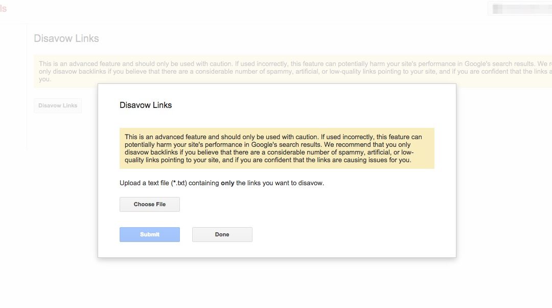 disavow links screenshot