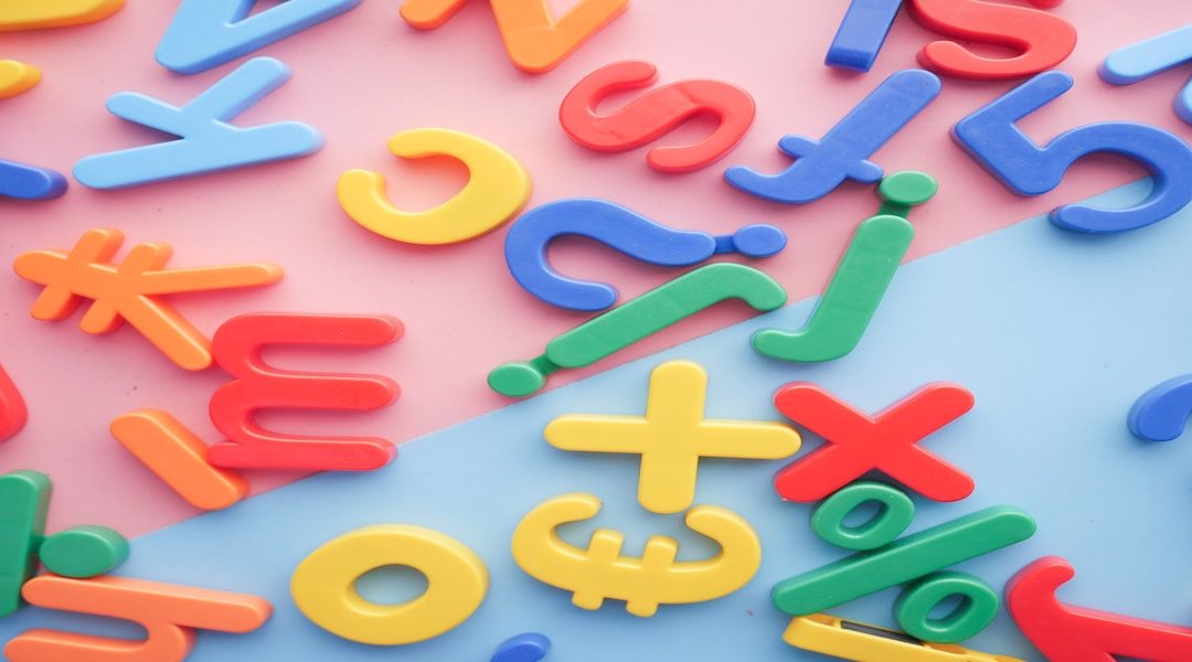 colourful numbers, letters and symbols
