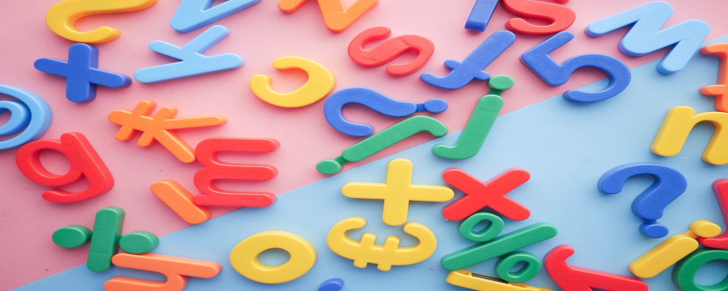 colourful numbers, letters and symbols